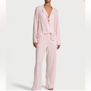 Victorias Secret Pink & White Signature Stripe Pajama Set Womens Med 2 Piece